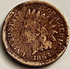 1862 Indian Head Cent Penny Civil War Date Copper Nickel Type JC1935