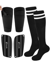 Kids Soccer Shin Guards with Sleeves and Socks Set Ages 3-12 Black L