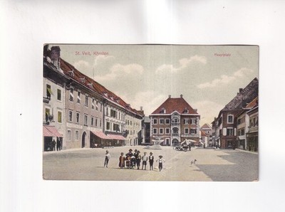 F5398) Postcard, ST. VEIT at GLAN Carinthia Main Square and Children 1909