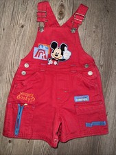 Vintage Mickey Mouse Embroidered Shortalls Overalls Size 12 Months Goofy Hiding