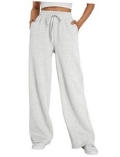 Womens Wide Leg Fleece Lined Sweatpants Winter Baggy Lounge Travel Small Grey