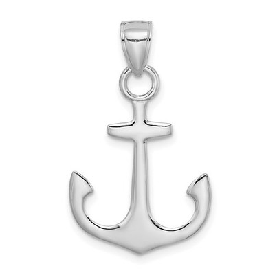 14K White Gold Polished 3-D Anchor Charm Pendant