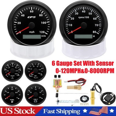 6 Gauge Set With Sensor 85mm Black GPS Speedometer 120MPH&tacho 8000RPM Gauge US