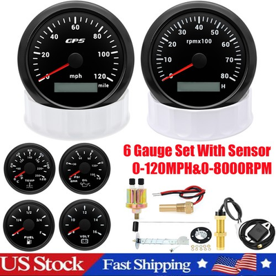 #ad 6 Gauge Set With Sensor 85mm Black GPS Speedometer 120MPHamp;tacho 8000RPM Gauge US $155.28