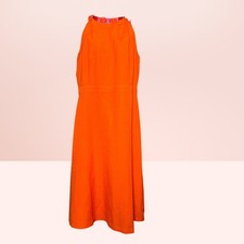 Ann Taylor Orange Linen Blend Halter Summer Midi Dress Tropical Summer 14 NEW