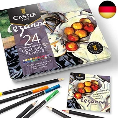 CASTLE ART SUPPLIES Castle Arts – 24 themenorientierte Buntstifte in einer Metallkiste, für Ku