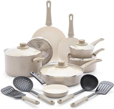 Soft Grip 16 Piece Cookware Set, Non-Toxic Pfas-Free Ceramic Nonstick, Frying, S