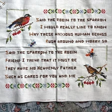 Unframed Completed Cross Stitch Sampler, 18 3/4" x 15 1/2"