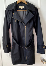 Michael Kors Womens Trenchcoat-Black-Small-detachable hood-Excellent Condition