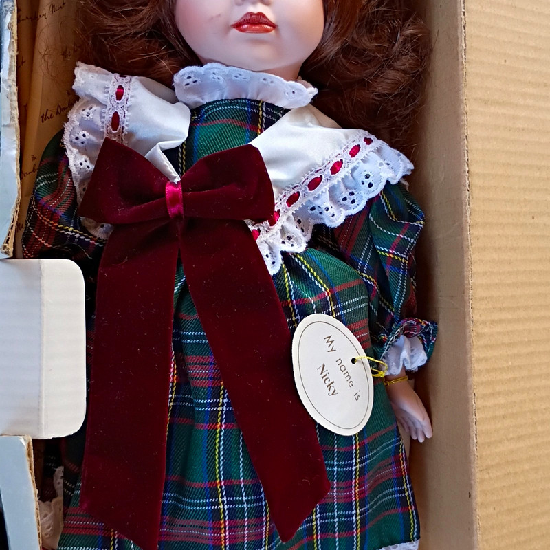 Leonardo Collection Nicky 16" Porcelain Doll Green Eyes Brown Curly Hair