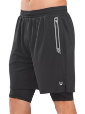 Men's 2-in-1 Running Shorts Workout Gym Shorts with Liner Zipper Pockets