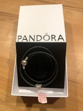 Original Pandora Icons Lederarmband, Silber, doppelt mit Charm, neu
