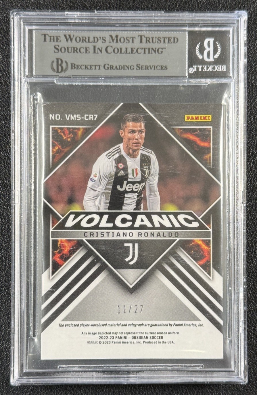 CRISTIANO RONALDO BGS AUTH 2022-23 PANINI OBSIDIAN VOLCANIC JERSEY AUTO 11/27 view 2