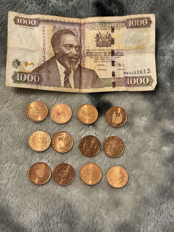 Euro Coins and Kenya 1000 Shillings