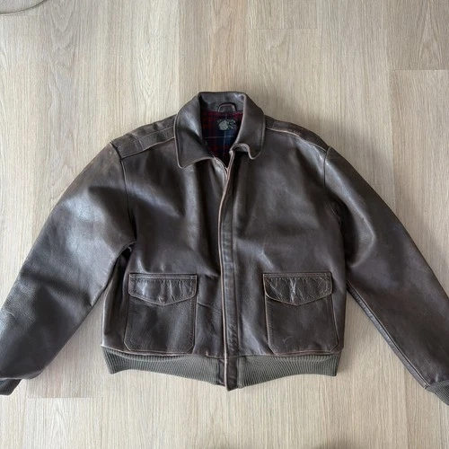 RRL Double RL Ralph Lauren Mens Leather Jacket Plaid Lined MEDIUM A-2 reference - product listing photo