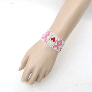 Brazalete suave con cuentas de concientización sobre el cáncer de mama con cinta rosa - Imagen 2 de 2