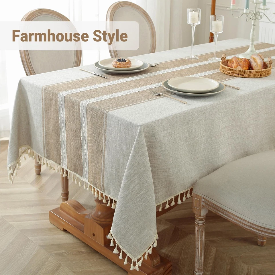 Cotton Linen Waterproof Tablecloth for Dining Table Rustic Farmhouse Kitchen ... - Image 2 of 4