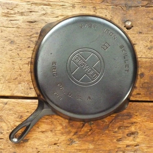 Vintage GRISWOLD Cast Iron SKILLET Frying Pan # 8 LARGE BLOCK LOGO - Ironspoon