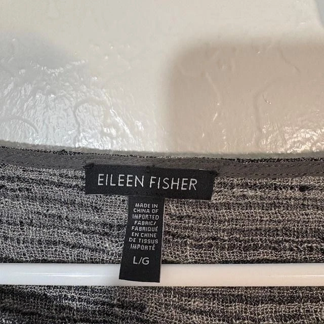 Suéter Eileen Fisher Mujer Grande Gris Mezcla de Lino Cuadrado Cuello Barco Dolman Tejido Foto 3 de 4