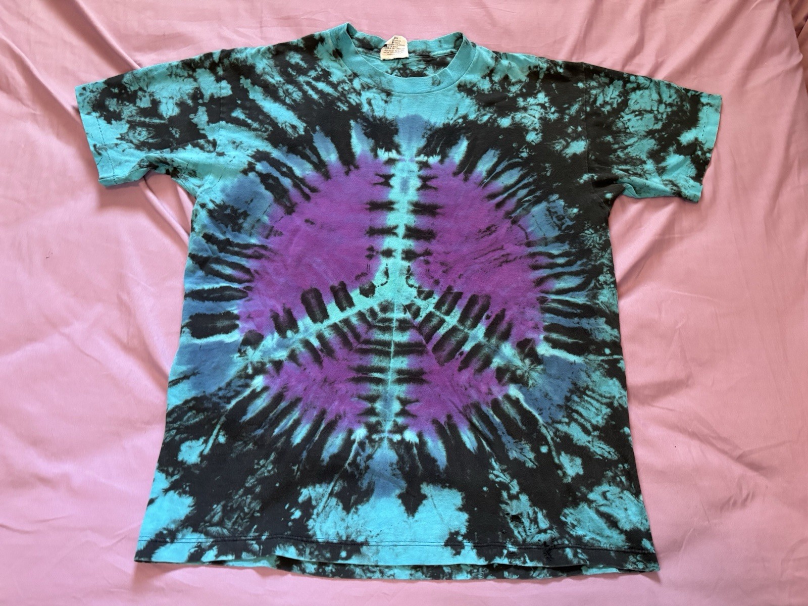 Vintage 90s Tie Dye Shirt Mens XL Blue Purple Peace Sign Single Stitch USA