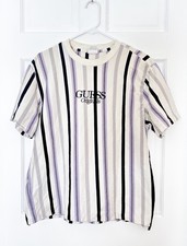 T-shirt uomo Guess Originals a righe logo ricamato autentico viola taglia L