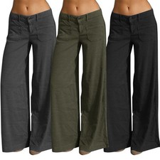 UK Women's Low Waist Wide Legged Polyester Pants Laides Straight Leg Trousers