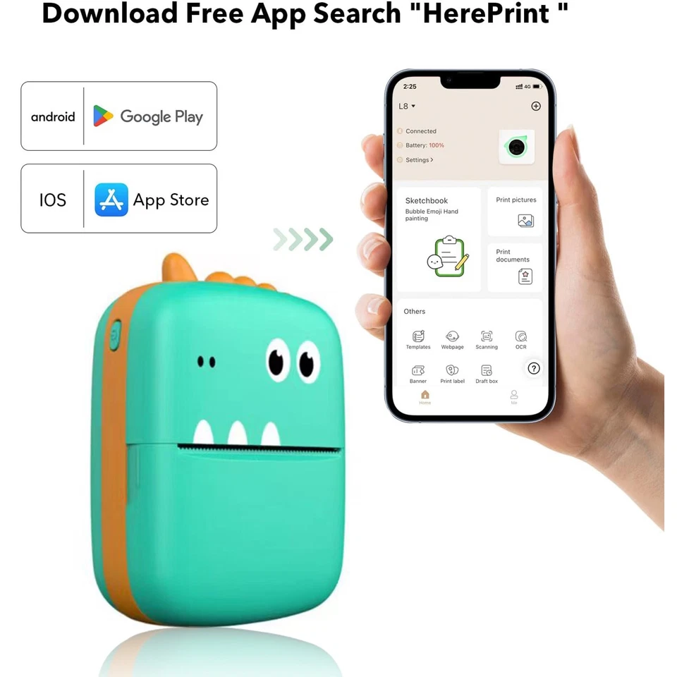 Mini Thermal Printer Portable Bluetooth Pocket Phone Printer with Paper + Labels - Image 2 of 4