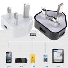 2pc 3Pin 5V1A USB Plug Charger Wall Chargers UK Power Adapter For iPhone Camera