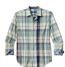 NWT Men s Tommy Bahama Shirt TORTOLA SUNWASH CHECK Azul Mar 2XLT