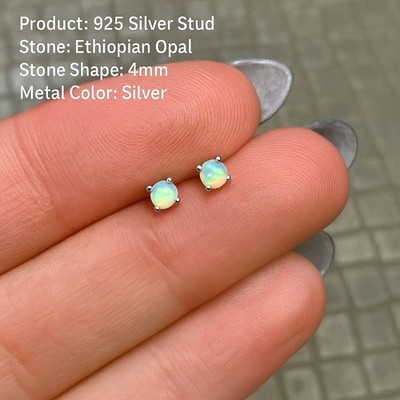 925 Sterling Silber Ohrstecker 4 mm Fire Opal Naturstein Runde Boho Antik