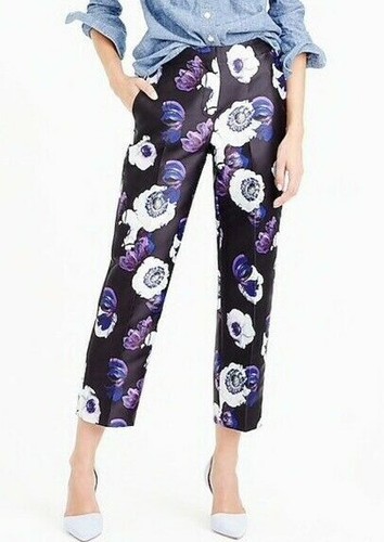 J CREW PANTS FLORAL PATIO VIOLET POPPY 
