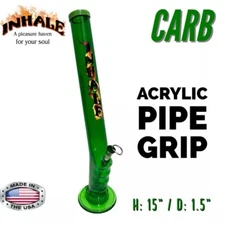INHALE®️1.5x15" GRIP ACRYLIC HOOKAH WATER PIPE WITH A THUMB CARB & POKER US MADE
