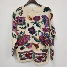 Vintage Norm Thompson Womens Wool Cottagecore Floral Sweater Size M Cozy Indie