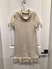 Euc women’s medium to large ivory turtleneck dress lace at sleeves and hem