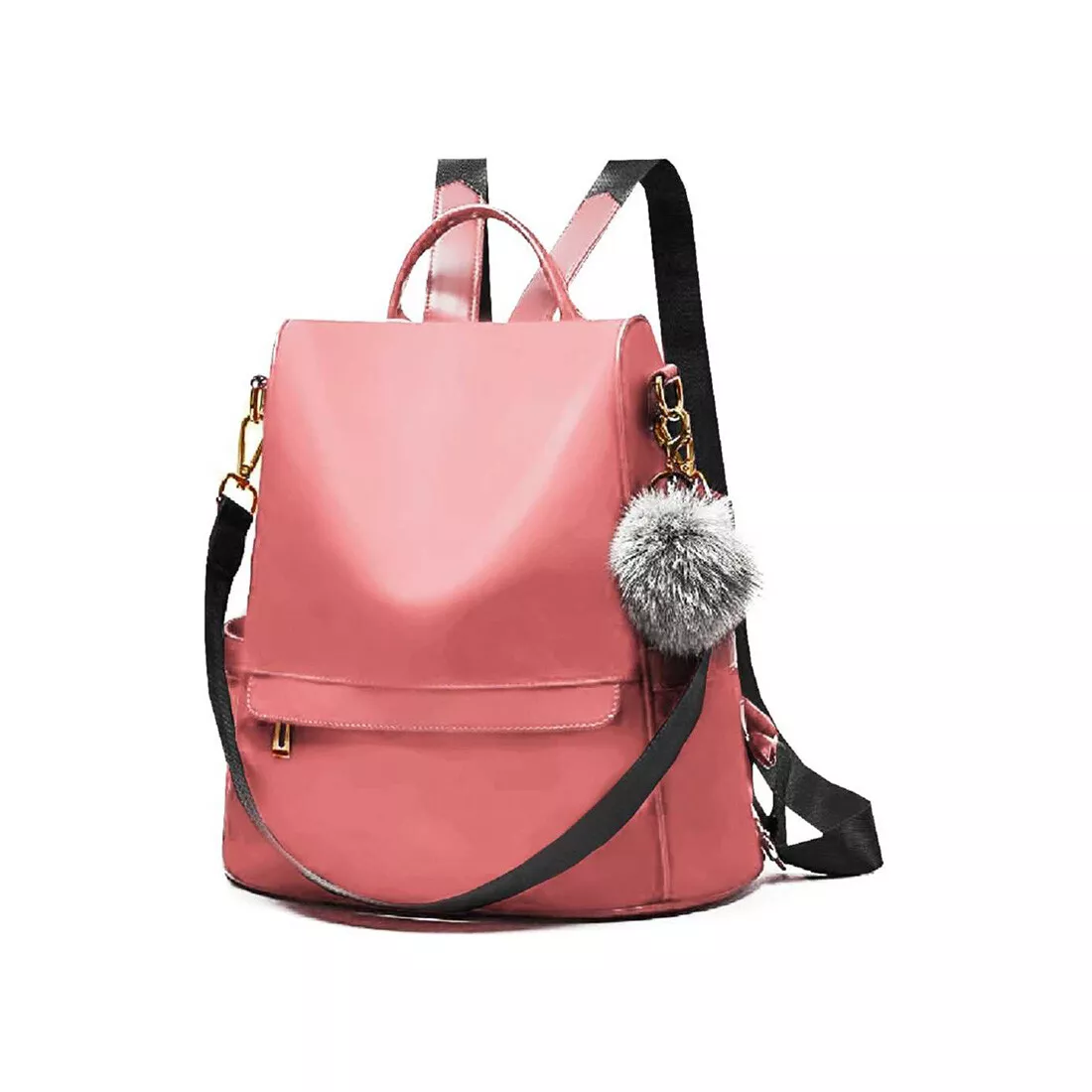 Pink Shoulder Bag With Flap Pocket Twist Lock Fashionable For Daily PU