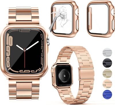 Compatible with iWatch Band with 2Pcs Case, Stainless Steel (42mm, Rose Gold)