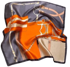 100% Silk 20" small square Scarf Women neckerchief Wrap orange gray beige WS34-1