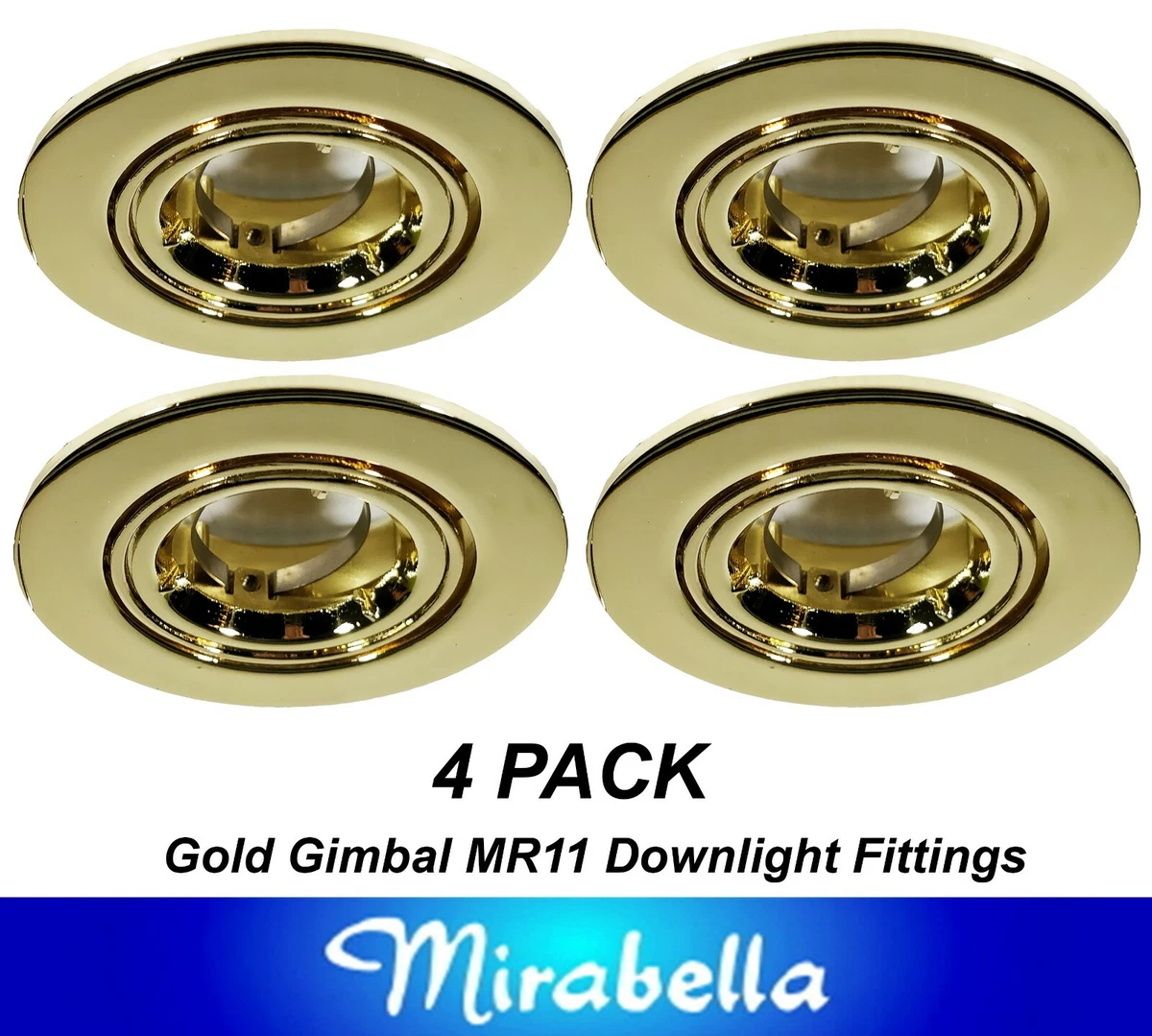 4 x GOLD Brass Round Gimbal Downlight Fittings 12V MR11 70mm dia 55mm cutout