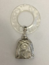 Webster Baby Rattle Birth Record Teething Ring Sterling Silver Mother of Pearl