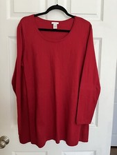 J. Jill Red Pull On Knit Top Sweater Long Sleeve Ribbed Side Panels Long Line L