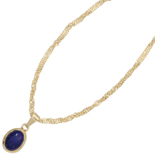 Pendiente Con Lapis-Lazuli Azul Oscuro Ovalado 585 Oro Amarillo Dama - Imagen 3 de 3