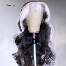 Black Wigs White Highlight Synthetic Wig Pre Plucked Synthetic Lace Front Wigs