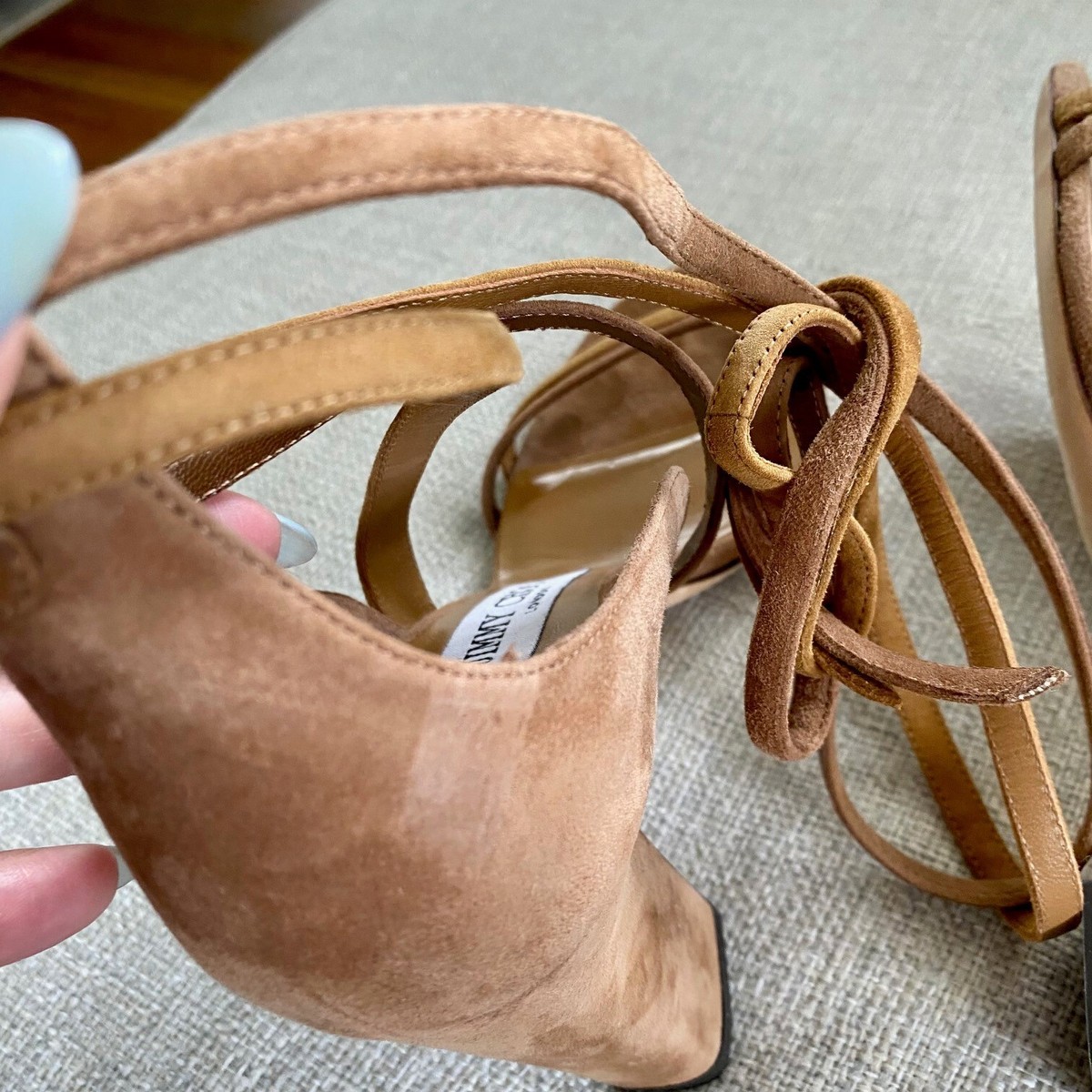 Jimmy Choo Shoes Heels Sandals Suede Flynn 85 Brown Beige Women's