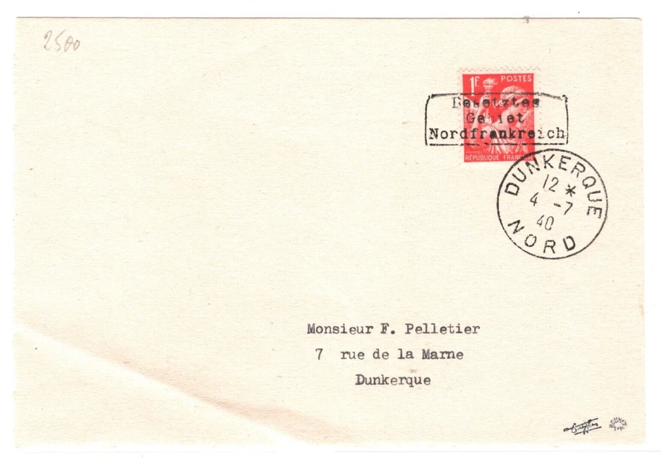 FRANCE WW2 *Dunkirk* EVACUATION 1940 GERMANY OCCUPATION Cover Front Only MA943 - Image 2 of 4