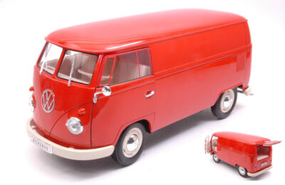 Model Car Scale 1:18 Welly VW T1 Buses 1963 Panel Van Red Diecast Models...