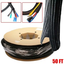 50FT x 1" inch Black Cable Management Sock Wrap Jacket Cabling Organizer