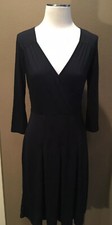 Ann Taylor Loft 4 S Quiet Luxury Black Wrap Bodice Long Sleeves Dress