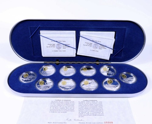 Powered Flight in Canada The First 50 Years Silver & Gold Proof Set - Afbeelding 1 van 6