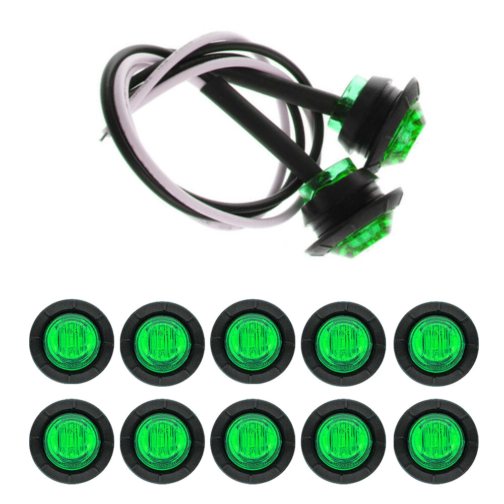 10X Green 3/4 Inch Round LED Bullet Clearance Marker Lights for Trucks Trailers RVs