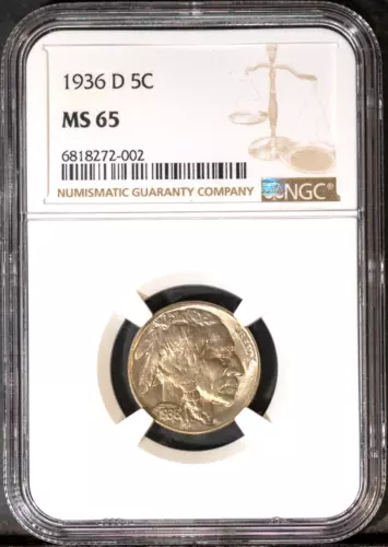 1936-D 5c Indian Head Buffalo Nickel MS 65 NGC # 6818272-002 + Bonus